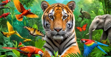 Collage vibrante de 100 animales en peligro