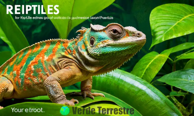 Portada educativa que muestra diez reptiles distintos en un entorno tropical, con características y etiquetas informativas