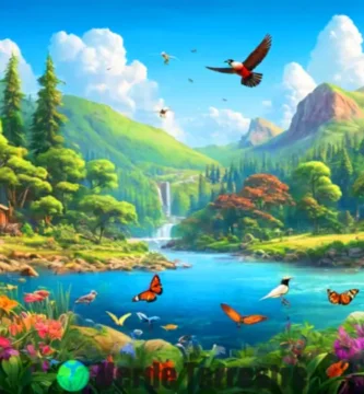 Ecosistema vibrante con flora y fauna diversa
