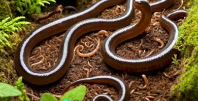 Ilustración en primer plano de diversas especies de anélidos en un entorno natural vibrante