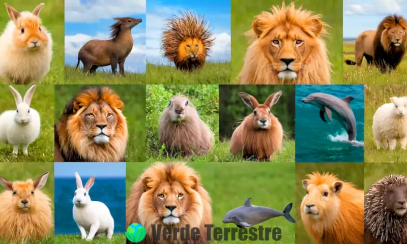 Collage de 15 mamíferos en sus hábitats, mostrando diversos tipos de pelaje