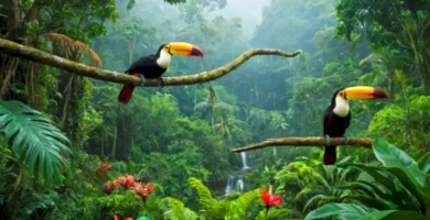 Selva tropical vibrante con tucanes