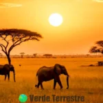 Atardecer en una sabana africana con fauna como leones