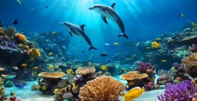 Escena submarina vibrante con 52 animales marinos