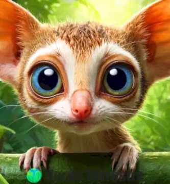 Ilustración de una selva vibrante con más de 25 animales de ojos grandes y expresivos
