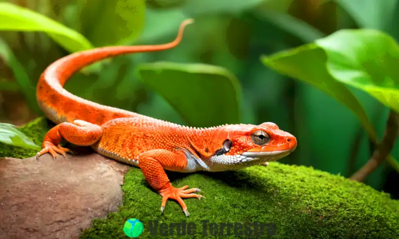 Ilustración colorida de reptiles e insectos en un hábitat natural exuberante, con detalles vibrantes y texturas únicas