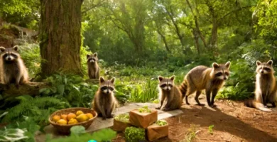 Grupo diverso de consumidores secundarios como mapaches