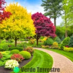 Jardín paisajístico con 20 árboles ornamentales de diversos tipos