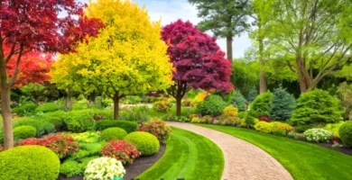 Jardín paisajístico con 20 árboles ornamentales de diversos tipos