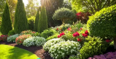 Jardín exuberante con arbustos variados