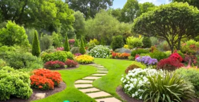 Jardín vibrante con 11 arbustos etiquetados