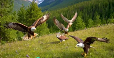 Colección de 112 rapaces en un paisaje natural