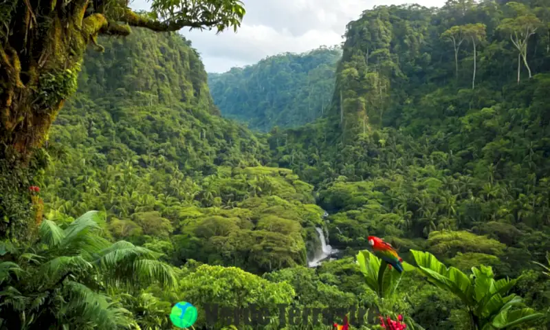 Comparativa ecológica de una selva vibrante con fauna exótica y un bosque sereno con ciervos