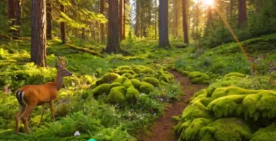 Bosque de coníferas vibrante con árboles altos