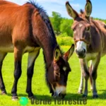 Comparación de una mula y un burro en un pasto verde