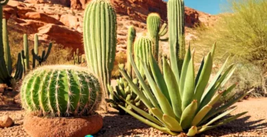 Comparación entre un cactus y una suculenta en un desierto soleado