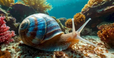 Caracol volcánico extremo con un caparazón vibrante