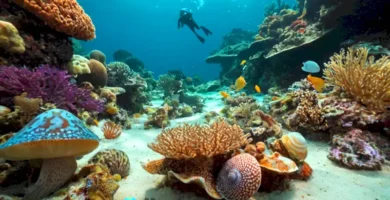 Escena submarina con un pulpo colorido