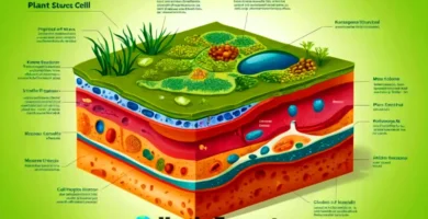Diagrama colorido de una célula vegetal en sección transversal