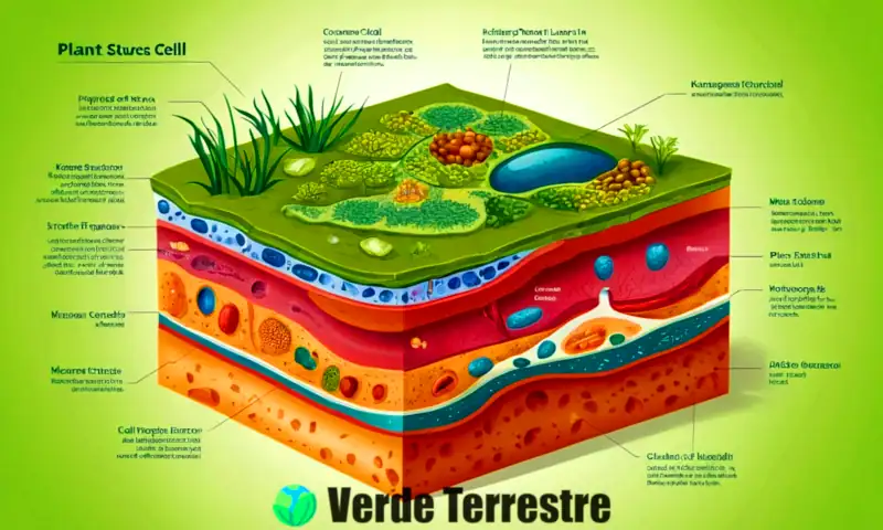 Diagrama colorido de una célula vegetal en sección transversal