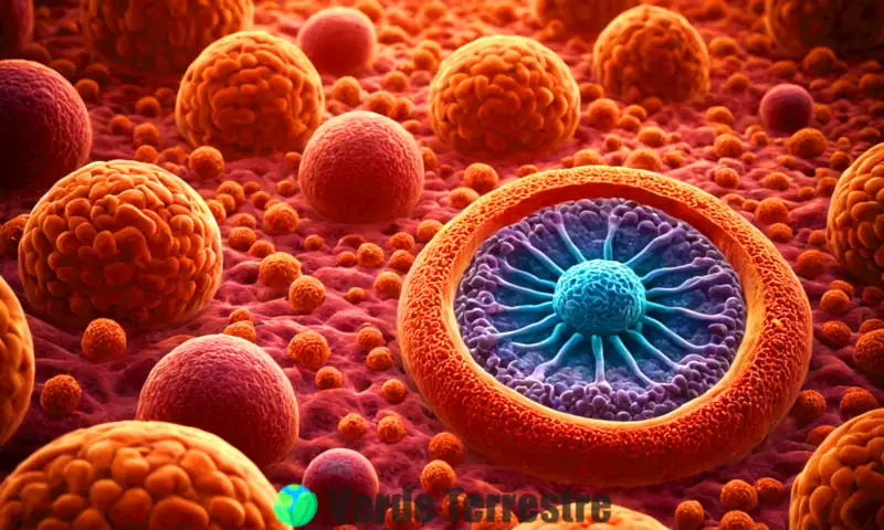 Ilustración detallada del citoplasma celular, mostrando orgánulos como mitocondrias y ribosomas en un fondo orgánico y brillante