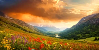 Paisaje de clima continental con árboles