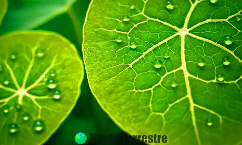 Ilustración realista de cloroplastos en una hoja, mostrando su estructura y proceso de fotosíntesis con colores verdes y luz solar