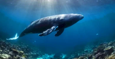 Ballena durmiendo en un tranquilo fondo marino