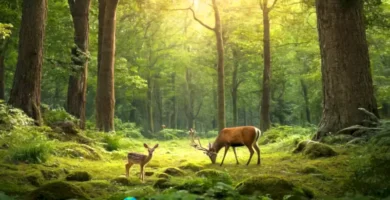 Animales compiten por recursos en un vibrante bosque