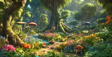 Comunidad biológica diversa en un bosque exuberante