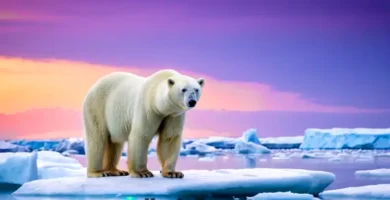 Un oso polar preocupado se encuentra en un témpano de hielo que se derrite
