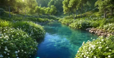 Río en un paisaje sereno con métodos ecológicos de purificación de agua