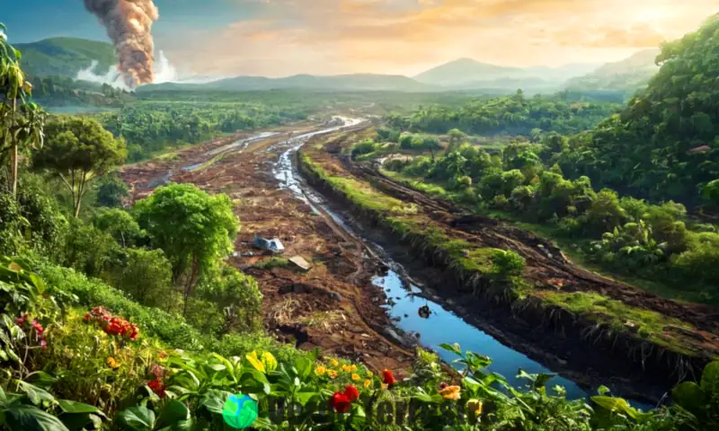 División visual entre un ecosistema saludable y un paisaje contaminado