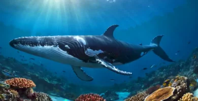 Ballenas nadando en un océano sereno