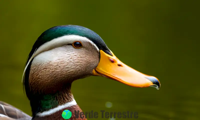 Primer plano del pico de un pato en un entorno sereno junto al lago