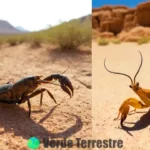 Comparativa educativa entre un escorpión en el desierto y una solífuga en un terreno rocoso