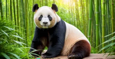 Panda gigante sentado en un bosque de bambú