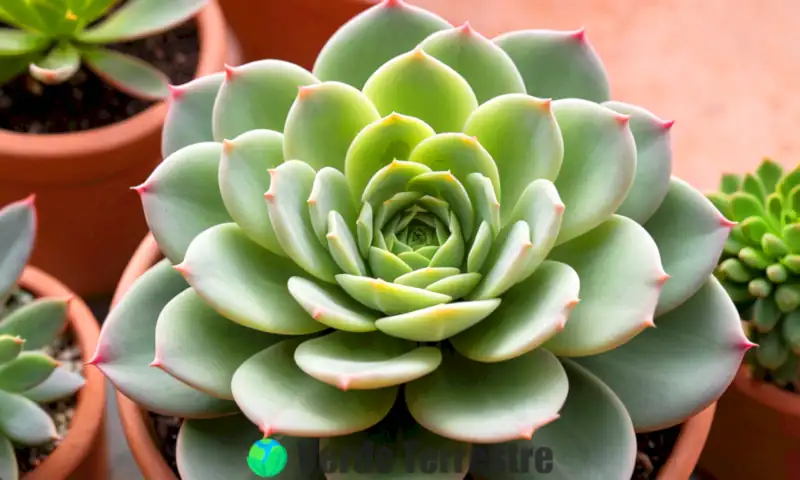 Echeveria elegans en un jardín soleado, con hojas verde pálido y bordes rosados