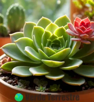 Echeveria elegans en un macetero minimalista sobre una mesa de madera