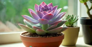 Sucedáneo de Echeveria lilacina con hojas lilas y bordes rosas