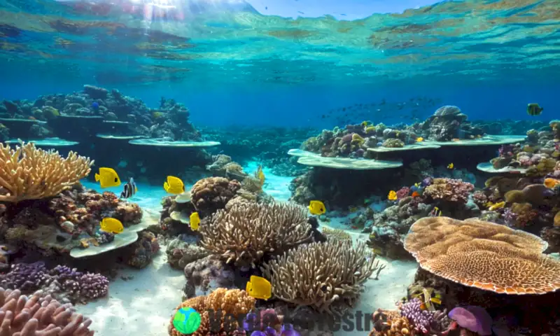 Vista vibrante de un arrecife de coral lleno de vida marina