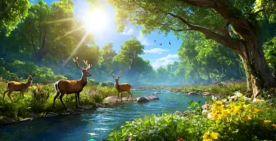 Ecosistema vibrante con un bosque frondoso