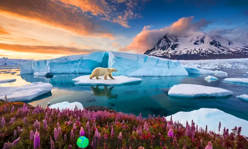 Oso polar y focas sobre hielo