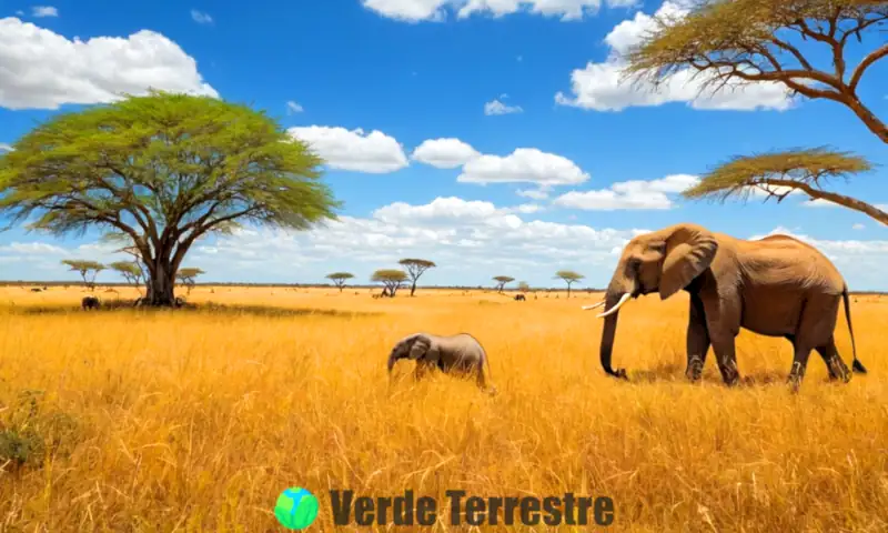 Ecosistema de sabana con hierbas doradas