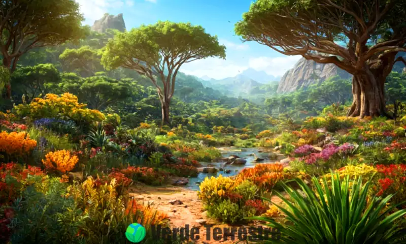 Ilustración de un ecosistema terrestre diverso
