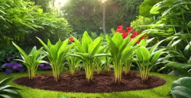 Ilustración realista de estolones de planta creciendo en un jardín verde