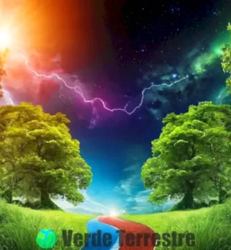 Escena dividida que ilustra el catabolismo con moléculas vibrantes descomponiéndose y el anabolismo con moléculas construyéndose en un ambiente pacífico