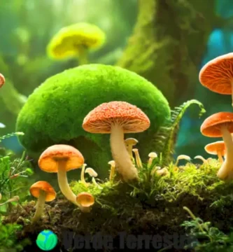 Ilustración vibrante que muestra la esporulación en hongos