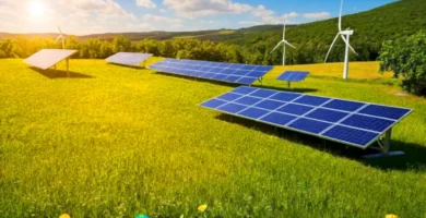 Paisaje vibrante con paneles solares