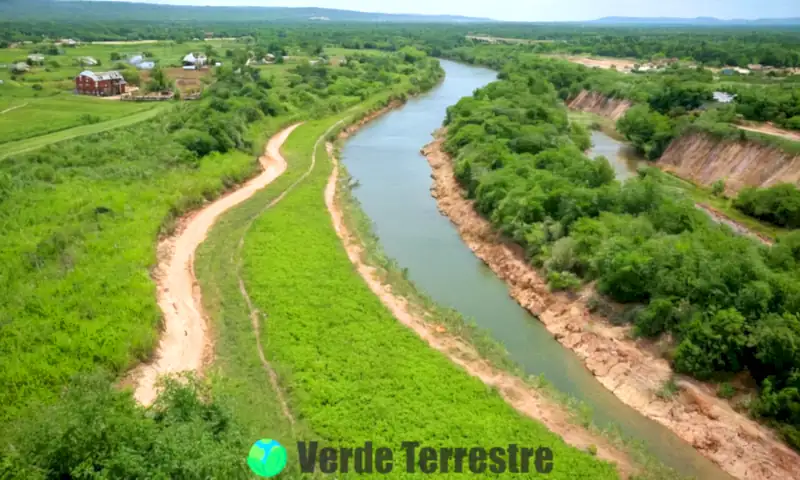 Dividida en dos, la imagen muestra a la izquierda un paisaje verde y saludable, y a la derecha una tierra árida y erosionada, reflejando el impacto humano en el medio ambiente